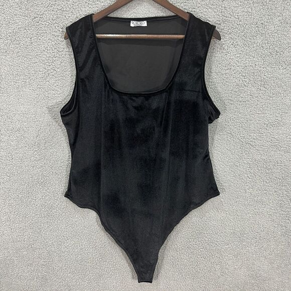 Rokoko Bodysuit Womens 2X 24 Black Velvet Sleeveless Square Neck Boho Whimsigoth - Picture 1 of 7